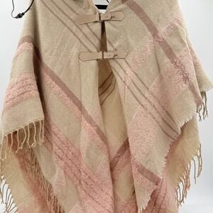 Mixit Plaid Poncho with Faux Leather Buckles